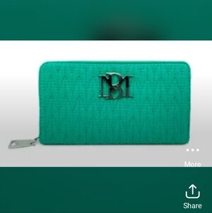 Badgley Mischka Braid Quilted Long Zip Wallet Teal Green NWT/NIP